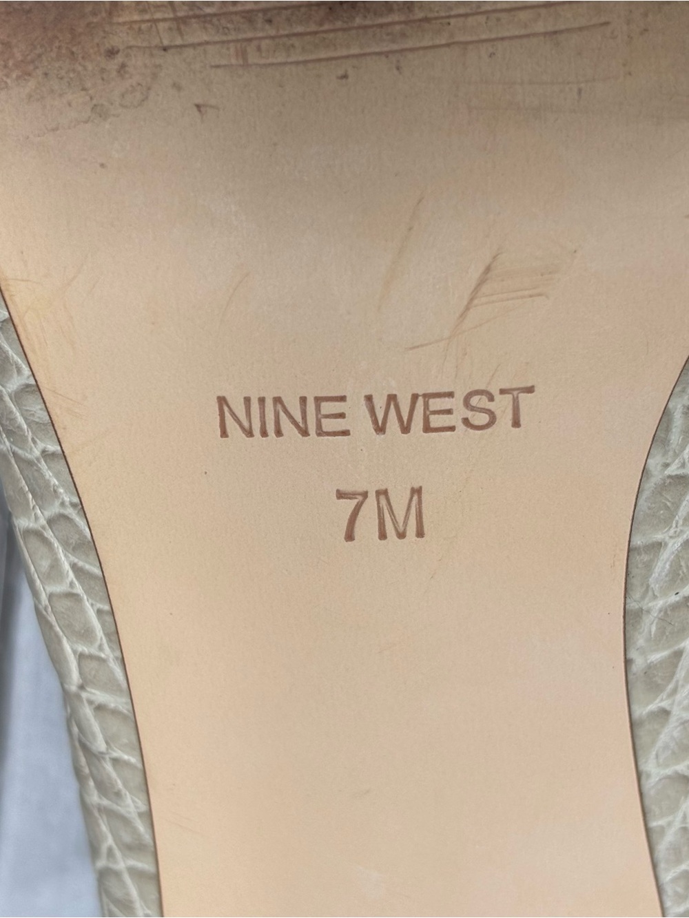 Nine West Taupe Croc-Embossed Angle Pointed Toe Slip-On Heeled Mules - Picture 12 of 16